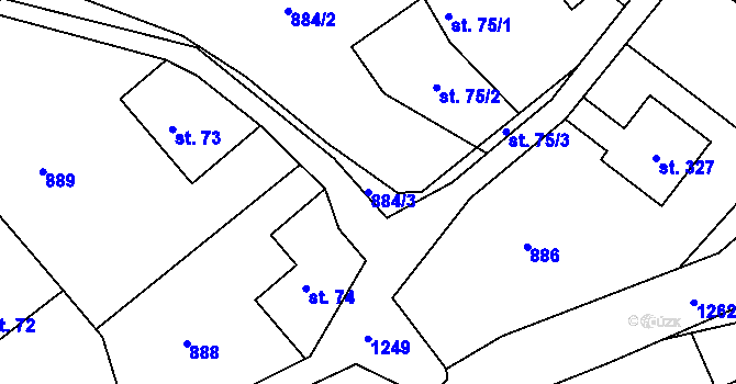 Parcela st. 884/3 v KÚ Hrabišín, Katastrální mapa