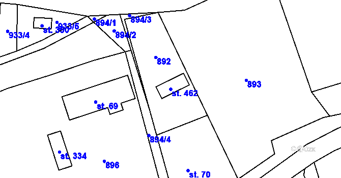 Parcela st. 462 v KÚ Hrabišín, Katastrální mapa