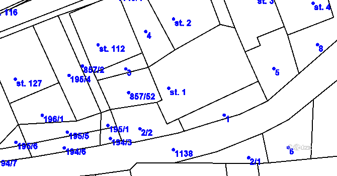 Parcela st. 1 v KÚ Hrabová u Dubicka, Katastrální mapa
