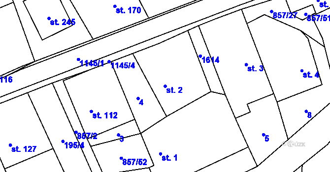 Parcela st. 2 v KÚ Hrabová u Dubicka, Katastrální mapa