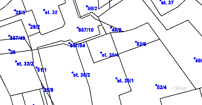 Parcela st. 35/4 v KÚ Hrabová u Dubicka, Katastrální mapa