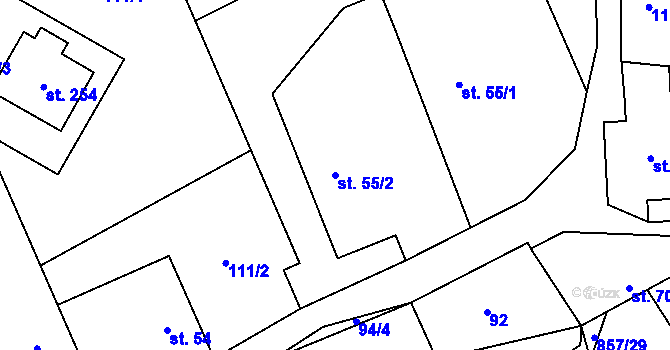 Parcela st. 55/2 v KÚ Hrabová u Dubicka, Katastrální mapa