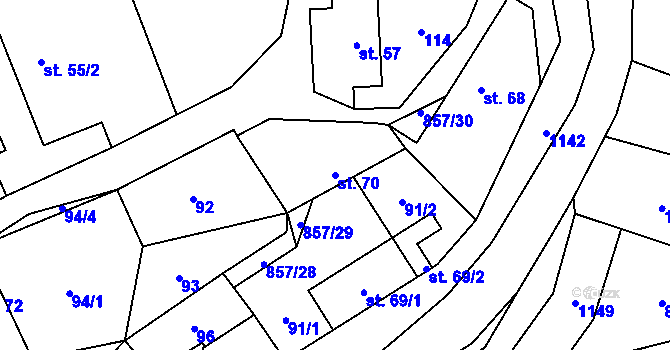 Parcela st. 70 v KÚ Hrabová u Dubicka, Katastrální mapa