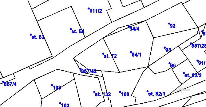 Parcela st. 72 v KÚ Hrabová u Dubicka, Katastrální mapa