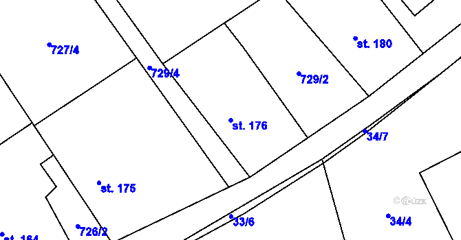 Parcela st. 176 v KÚ Hrabová u Dubicka, Katastrální mapa