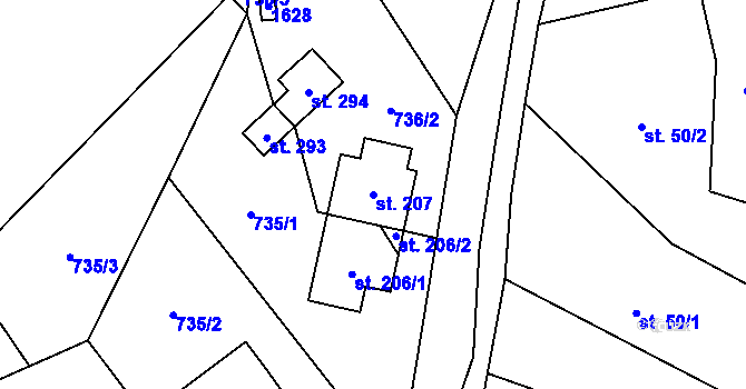 Parcela st. 207 v KÚ Hrabová u Dubicka, Katastrální mapa
