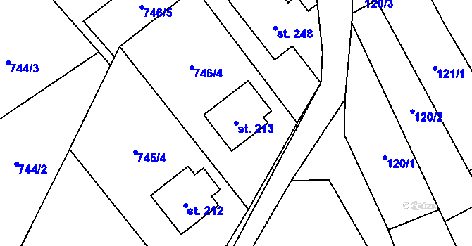 Parcela st. 213 v KÚ Hrabová u Dubicka, Katastrální mapa