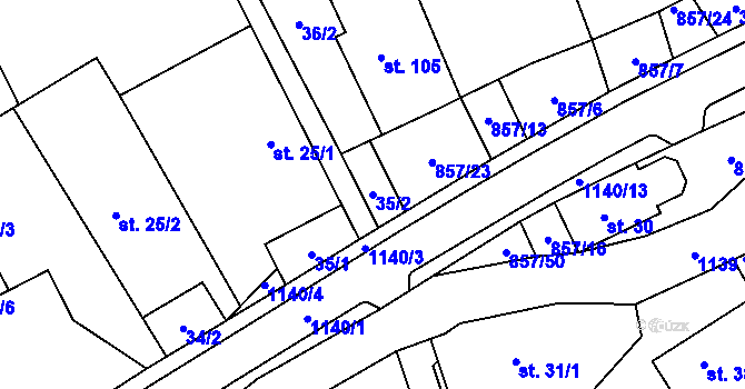 Parcela st. 35/2 v KÚ Hrabová u Dubicka, Katastrální mapa