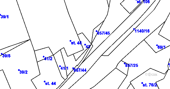 Parcela st. 42 v KÚ Hrabová u Dubicka, Katastrální mapa