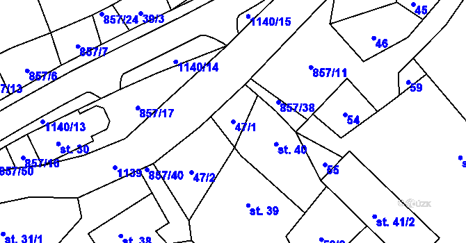 Parcela st. 47/1 v KÚ Hrabová u Dubicka, Katastrální mapa