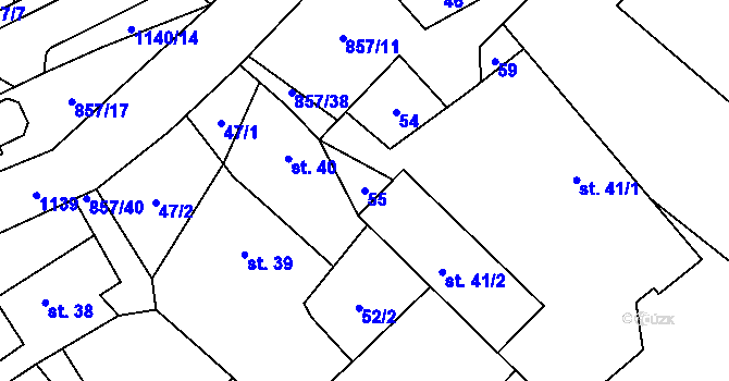 Parcela st. 55 v KÚ Hrabová u Dubicka, Katastrální mapa