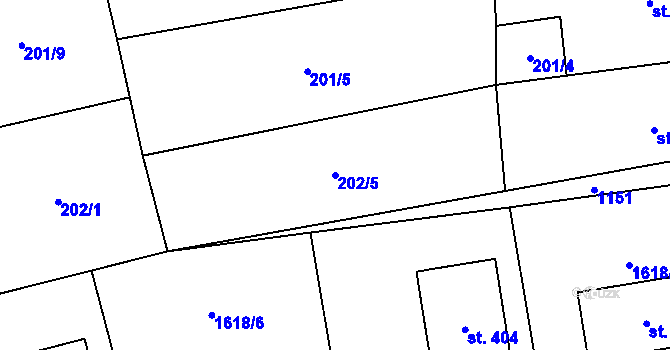 Parcela st. 202/5 v KÚ Hrabová u Dubicka, Katastrální mapa
