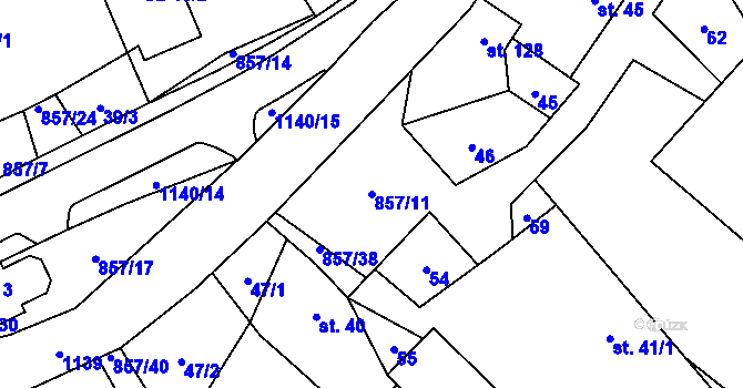 Parcela st. 857/11 v KÚ Hrabová u Dubicka, Katastrální mapa