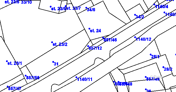 Parcela st. 857/12 v KÚ Hrabová u Dubicka, Katastrální mapa