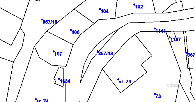 Parcela st. 857/18 v KÚ Hrabová u Dubicka, Katastrální mapa