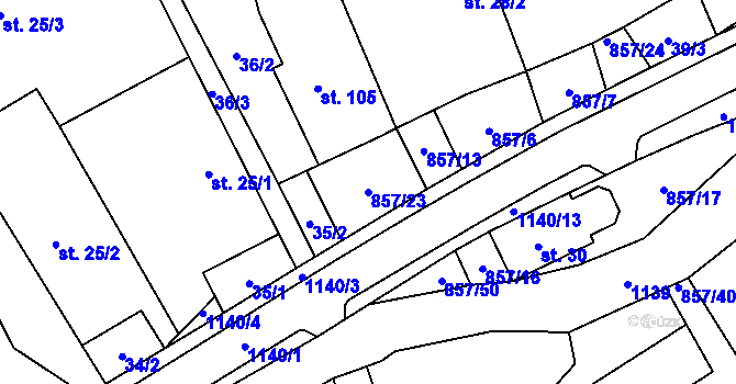 Parcela st. 857/23 v KÚ Hrabová u Dubicka, Katastrální mapa