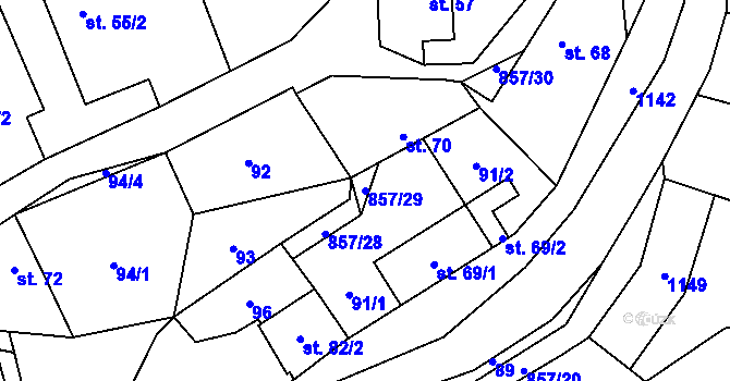 Parcela st. 857/29 v KÚ Hrabová u Dubicka, Katastrální mapa