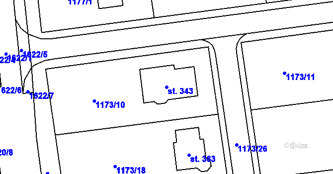 Parcela st. 343 v KÚ Hrabová u Dubicka, Katastrální mapa