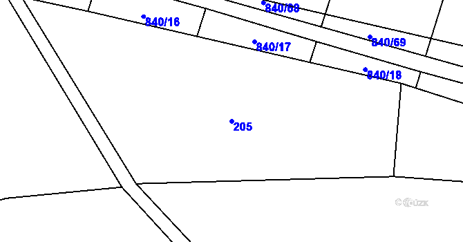 Parcela st. 205 v KÚ Hrabová u Dubicka, Katastrální mapa