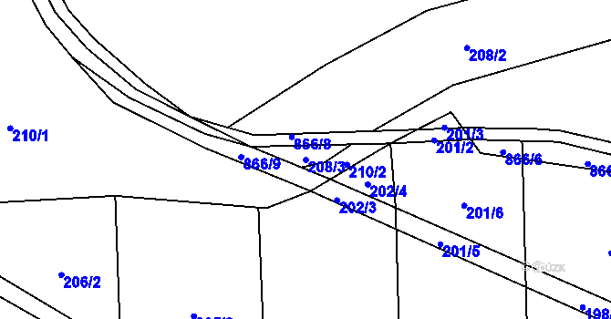 Parcela st. 208/3 v KÚ Hrabová u Dubicka, Katastrální mapa