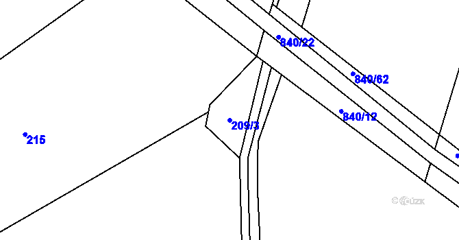 Parcela st. 209/3 v KÚ Hrabová u Dubicka, Katastrální mapa