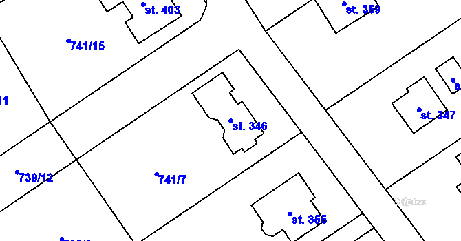 Parcela st. 346 v KÚ Hrabová u Dubicka, Katastrální mapa