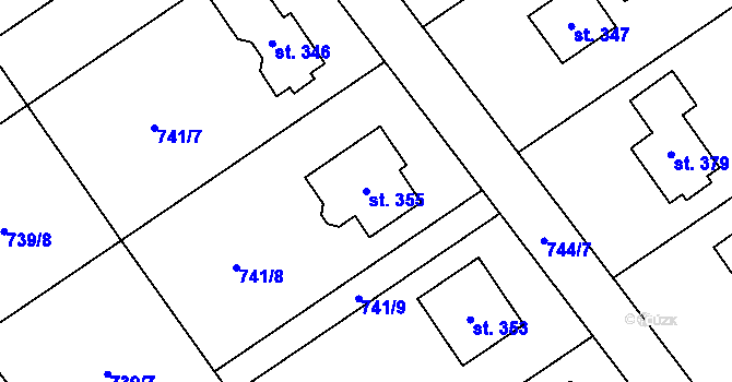 Parcela st. 355 v KÚ Hrabová u Dubicka, Katastrální mapa