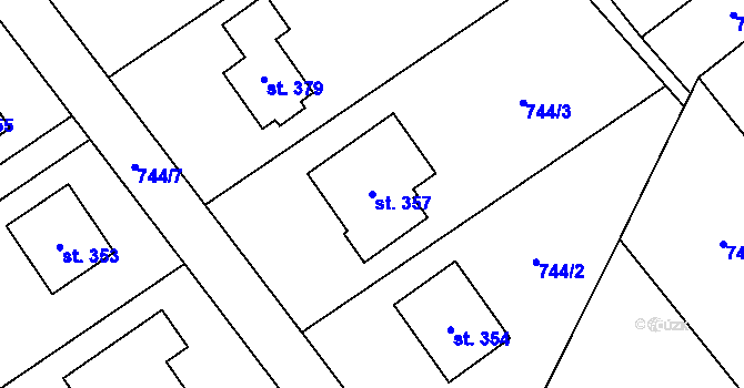Parcela st. 357 v KÚ Hrabová u Dubicka, Katastrální mapa