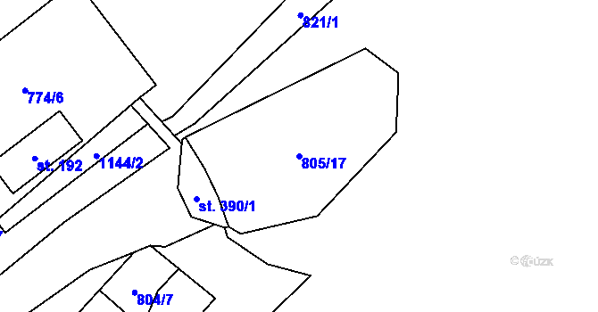Parcela st. 805/17 v KÚ Hrabová u Dubicka, Katastrální mapa