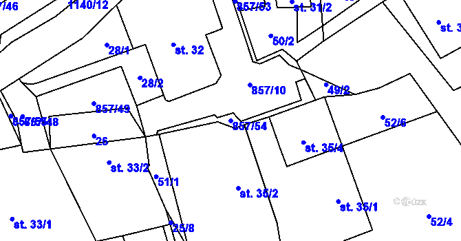 Parcela st. 857/54 v KÚ Hrabová u Dubicka, Katastrální mapa