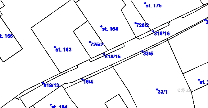 Parcela st. 818/15 v KÚ Hrabová u Dubicka, Katastrální mapa