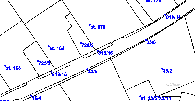 Parcela st. 818/16 v KÚ Hrabová u Dubicka, Katastrální mapa