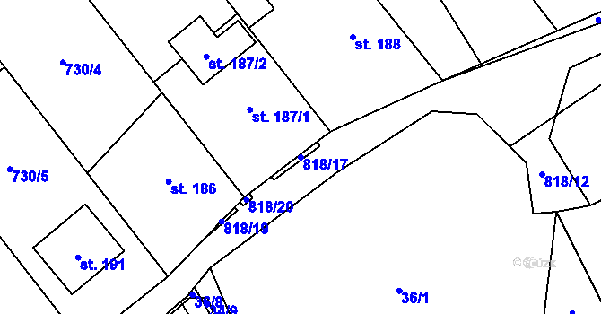 Parcela st. 818/17 v KÚ Hrabová u Dubicka, Katastrální mapa