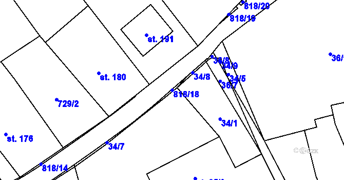 Parcela st. 818/18 v KÚ Hrabová u Dubicka, Katastrální mapa