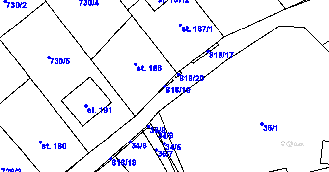 Parcela st. 818/19 v KÚ Hrabová u Dubicka, Katastrální mapa