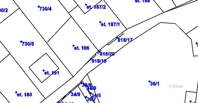 Parcela st. 818/20 v KÚ Hrabová u Dubicka, Katastrální mapa