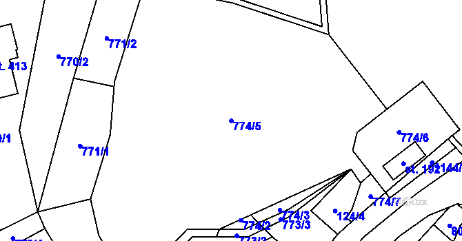 Parcela st. 774/5 v KÚ Hrabová u Dubicka, Katastrální mapa
