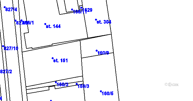 Parcela st. 160/9 v KÚ Hrabová u Dubicka, Katastrální mapa