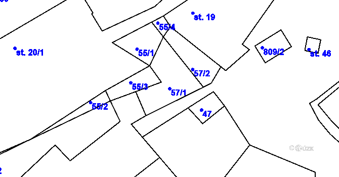 Parcela st. 57/1 v KÚ Hrabří, Katastrální mapa