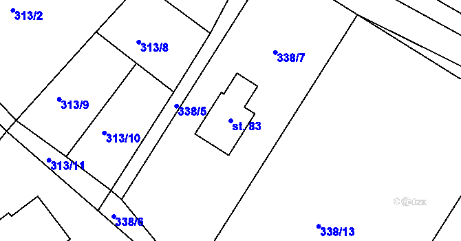 Parcela st. 83 v KÚ Hrabří, Katastrální mapa