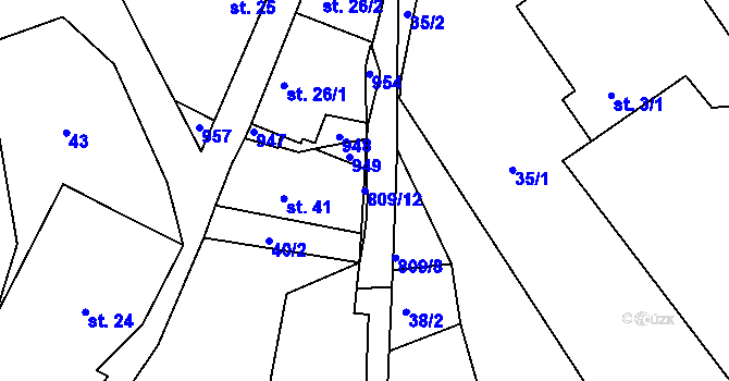 Parcela st. 809/12 v KÚ Hrabří, Katastrální mapa