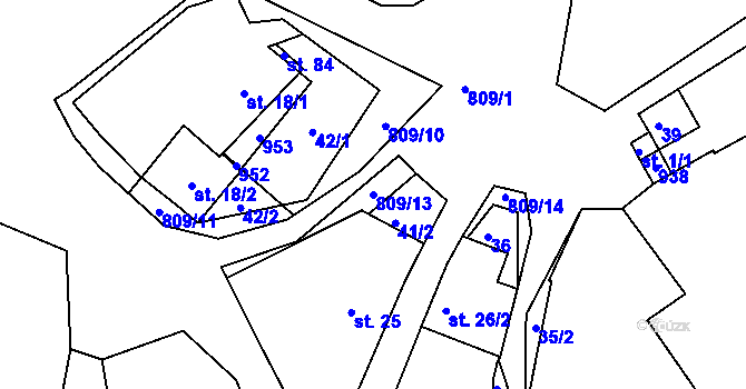 Parcela st. 809/13 v KÚ Hrabří, Katastrální mapa