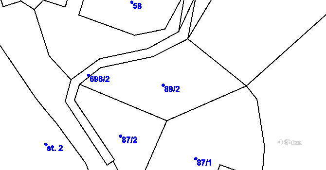Parcela st. 89/2 v KÚ Oříkov, Katastrální mapa