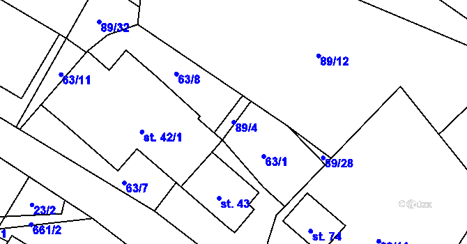 Parcela st. 89/4 v KÚ Oříkov, Katastrální mapa