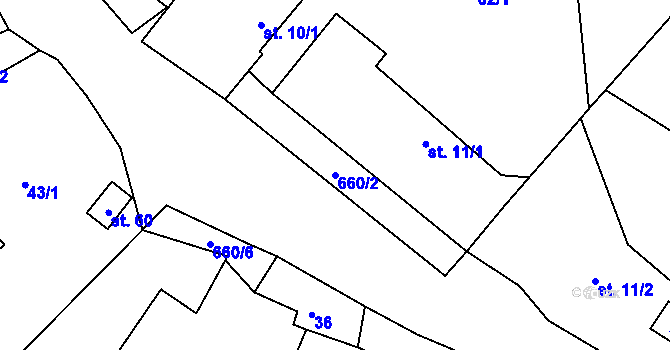 Parcela st. 660/2 v KÚ Oříkov, Katastrální mapa