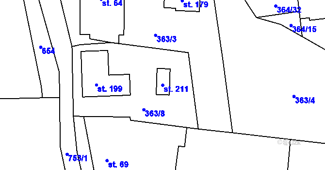 Parcela st. 211 v KÚ Hrabůvka u Hranic, Katastrální mapa