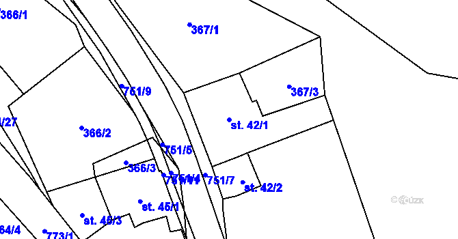 Parcela st. 42/1 v KÚ Hrabůvka u Hranic, Katastrální mapa