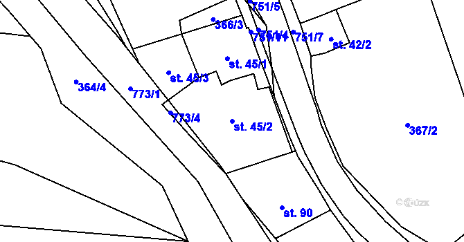 Parcela st. 45/2 v KÚ Hrabůvka u Hranic, Katastrální mapa