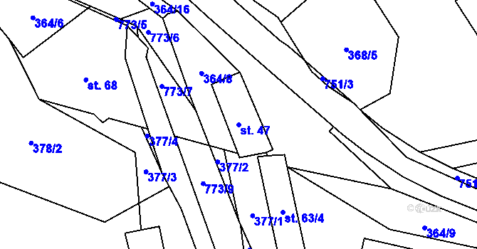 Parcela st. 47 v KÚ Hrabůvka u Hranic, Katastrální mapa
