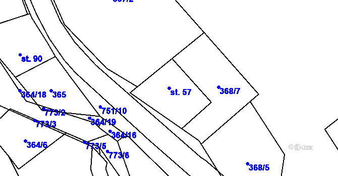 Parcela st. 57 v KÚ Hrabůvka u Hranic, Katastrální mapa